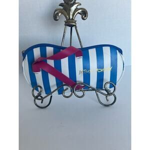 NEW Betsey Johnson Blue White Stripe  FlipFlop Sunglasses Cosmetic Wallet